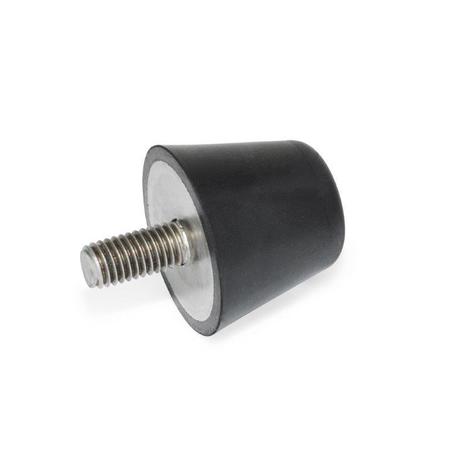 J.W. WINCO GN254-50-M10-20-55 Tapered Bmpr Stainless, Nat. Rubber, Threaded Stud 254-50-M10-20-55